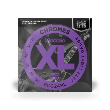 Preview van D&#039;Addario ECG24PL.  Chromes Jazz Light Plain Third Flatwound Electric Guitar Strings