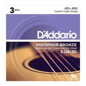 Preview van D&#039;Addario EJ26-3D 3PACK Custom Light - Phosphor bronze