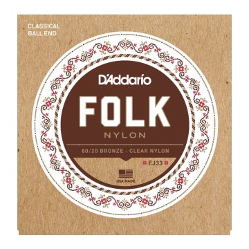 Preview van D&#039;Addario EJ33 Folk Nylon, Ball End, 80/20 Bronze/Clear Nylon Trebles