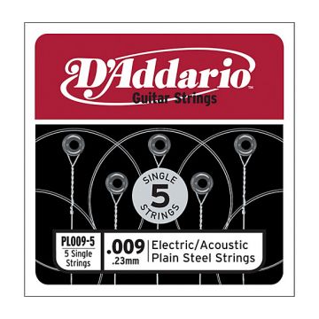 Preview van D&#039;Addario PL009-5 Plain steel Electric or Acoustic 5 pack
