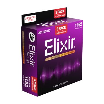Preview van Elixir 16564 - 3 pack Nanoweb 80/20 Custom light 11027