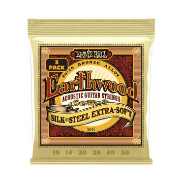 Preview van Ernie Ball 3047 Earthwood Silk &amp; Steel Extra Soft 80/20 Bronze Acoustic Guitar Strings - 10-50 Gauge 3-Pack