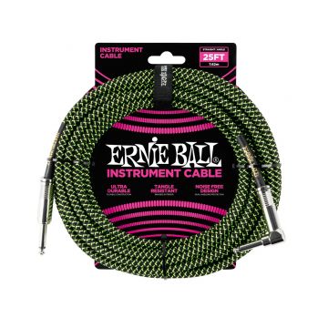 Preview van Ernie Ball 6066 25&#039; Braided Straight / Angle Instrument Cable - Black / Green