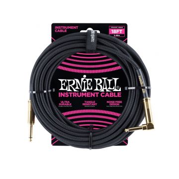 Preview van Ernie Ball 6086 18&#039; Braided Straight / Angle Instrument Cable - Black
