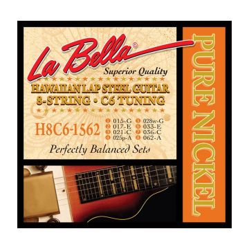 Preview van La Bella H8C6-1562 Hawaiian Lap Steel Guitar, Pure Nickel &ndash; 8-String C6 Tuning 15-62