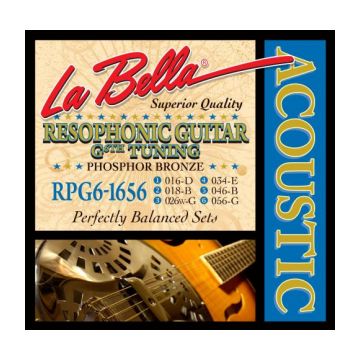 Preview van La Bella RPG6-1656 Resophonic &ndash; G6th 16-56 RESONATOR PHOSPHOR BRONZE ACOUSTIC GUITAR STRINGS 16-56 G 6th tuning